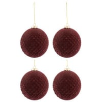Doos van 4 kerstballen patroon fluweel glas burgundy medium