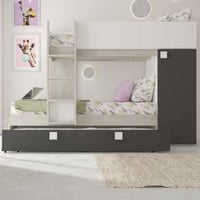 Stapelbed Lio met kast & bedlade - grenen/wit/grijs