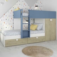 Stapelbed Jip met kast & lades - eik/wit/blauw