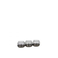 Theelichthouder 3 bol craquele glas/stainless steel zwart