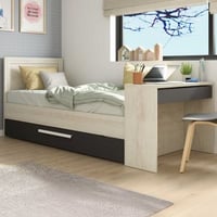 Bed Shipley 90x200 met bureau en bedlade - grenen/ wit 