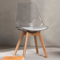 Eetkamerstoel Edvin - Polypropyleen & Hout - 50x85x49 cm - Naturel met wit zitkussen