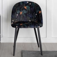 Eetkamerstoel Velvet - Polyesterfluweel - 57x77x50 cm - Zwart met bloemenprint