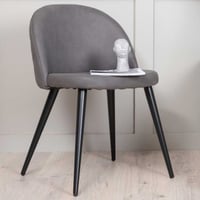 Eetkamerstoel Velvet Stitches - Polyesterlinnen - 55x76x50 cm - Grijs/Zwart