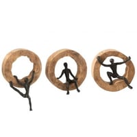 Wand decoratie figuur klimmen mango hout /aluminium zwart assortiment van 3