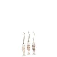 Hanger vis alabasia hout bruin/wit small assortiment van 3