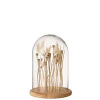 Stolp droogbloemen ecru/bruin glas hout small