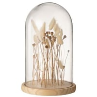 Stolp droogbloemen ecru/bruin glas hout large