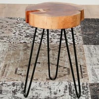 Bijzettafeltje Samantha - acacia en zwart stalen poten