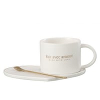 Tas + schotel + lepel hart porselein frans wit