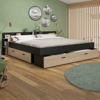 Tweepersoonsbed Tonight - 180x200cm - met opberglades - eikdecor/zwart