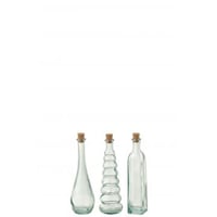 Fles werveling rond vierkant kurk gerecycleerd glas small assortiment van 3