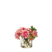 Dahlia hydrangea in vaas plastiek/glas roze