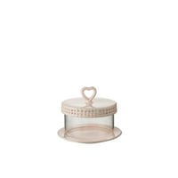 Cake bord onder glas keramiek roze small