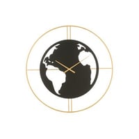 Klok wereldkaart gaten metaal zwart/goud large