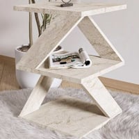 Bijzettafel Albeni - 100% MELAMINE - Travertijn - 29,6 x 54,2 x 29,6 cm