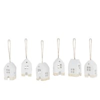 Doos van 6 hanger huis katoen mache wit met goud