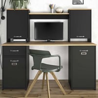 Bureau Melmo 150cm industrieel - zwart/Helvezia eik