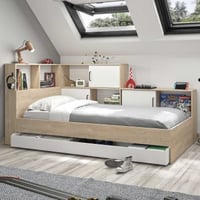 Tienerbed met opbergruimte Erwan - 221x120x104 cm - Eik