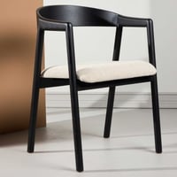 Eetkamerstoel Långön - Essenhout & Metalen Frame - 56x77x53 cm - Zwart/beige