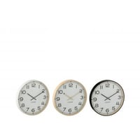 Wandklok rond plastic beige/wit/zwart small assortiment van 3