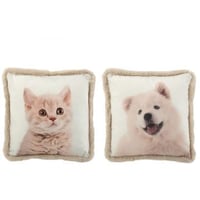 Kussen hond/kat bont/polyester wit/beige assortiment van 2