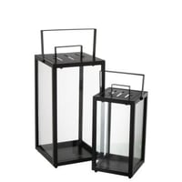 Set van 2 lantaarnen rechthoekig alo ijzer/glas zwart