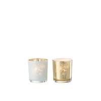 T-lichthouder dame haar bloemen glas wit/goud small assortiment van 2
