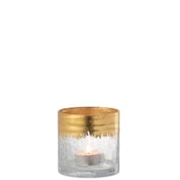 Windlicht crackle glas transparant goud medium