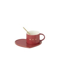 Mok + bordje + lepel 3 hart keramiek rood
