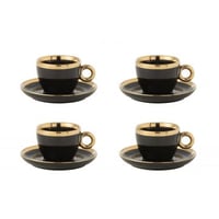 Doos van 4 kopjes+schotel keramiek zwart/goud