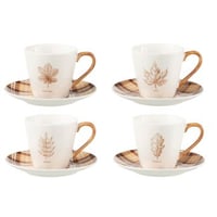 Doos 4 thetassen + schotel blad cadeaudoos keramiek bruin large