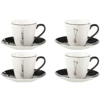 Doos 4 thetassen + schotels cadeaudoos keramiek zwart/wit large