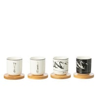 Doos 4 koffietassen + schotels bambou cadeaudoos keramiek zwart/wit