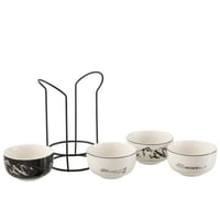 Doos 4 kommen + sokkel metaal cadeaudoos keramiek zwart/wit