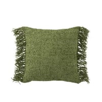 Kussen gewoven+franjes viscose/katoen donkergroen