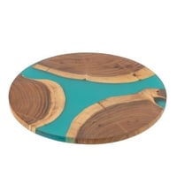 Snijplank rond acacia hout/epoxyhars naturel/blauw