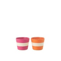 Bloempot touwtjes streep papier/pet roze/oranje extra small assortiment van 2