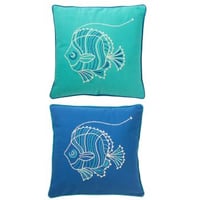 Kussen vierkant vis katoen blauw/azuur assortiment van 2