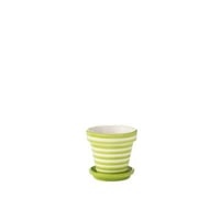 Flowerpot+plate granada stripes handmade+painted ceramic green small