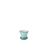 Flowerpot+plate granada stripes handmade+painted ceramic aqua extra small