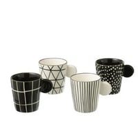 Doos 4 koffietassen met oor keramiek zwart/wit