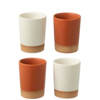 Doos 4 tassen keramiek oranje/wit