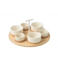 Tapasservies 6 sets + bambouschaal in doos wit/naturel