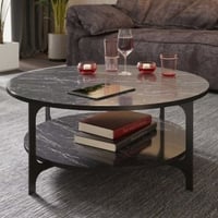Woody Fashion salontafel - Ø90x37cm - zwart marmer