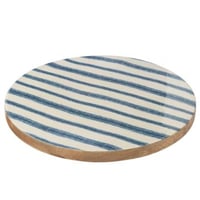 Draaiplateau rond strepen mangohout blauw/wit