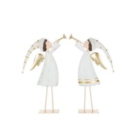 Engel trompet ijzer goudkleurig/wit assortiment van 2