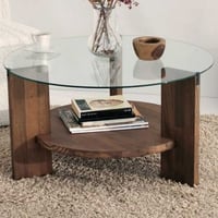 Elegante Walnut salontafel, gehard glas en massief hout