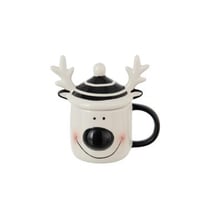 Mok + deksel rendier dolomiet wit/zwart