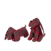 Deurstop hond geruit polyester kerstrood/donkergroen assortiment van 2